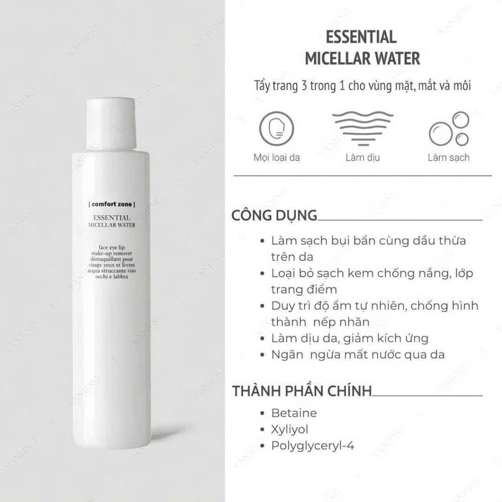 Nước tẩy trang Essential Micellar Water 200ml dịu nhẹ Comfort Zone cho mọi loại da
