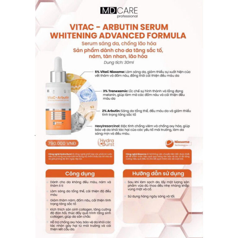 Tinh Chất Dưỡng Sáng Da Và Chống Lão Hóa MD Care VitaC Arbutin Serum Whitening Advanced Formula 30ml