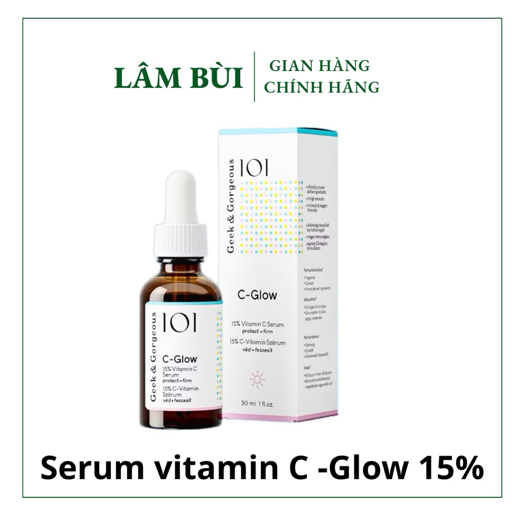Tinh Chất Làm Sáng, Chống Oxy Hóa, Căng Bóng Da Geek & Gorgeous C-Glow 15% Vitamin C 30ml