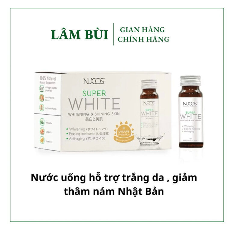 Nước Uống Collagen Nucos Super White Hỗ Trợ Dưỡng Trắng Da Hỗ Trợ Mờ Thâm Nám Hộp 10 chai x 50ml